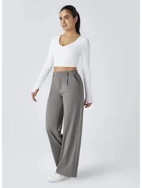 Halara High Waisted Wide Leg Pleated Dress Pants Petite Large Pull On Office
